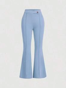 Pantalón Formal Azul Marino con Pliegues Finos y Corte Acampanado - Negro - Ver 5