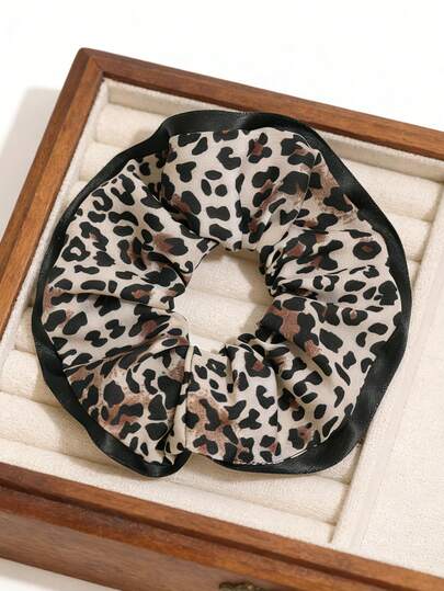 2pcs Leopard Print Oversized Scrunchies, Leopard Print Hair Accessories, Boho Chic, Casual, Elegant, Cute, Polyester, All Seasons