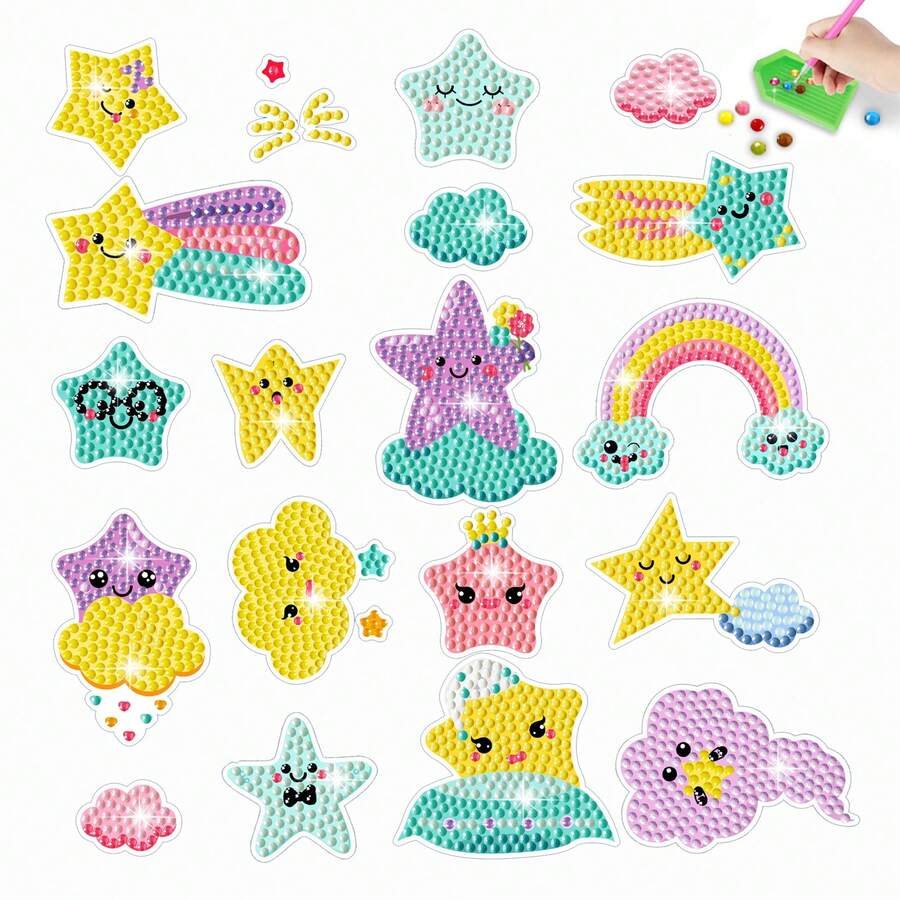19片装钻石画卡通星星和笑脸DIY贴纸 - 套裝 - 查看 1
