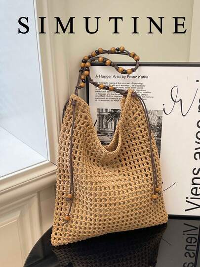 SIMUTINE Yeni Tek Omuz Askılı El Çantası, Rahat Örgü Boncuklu Askılı Çanta, Şık Büyük Kapasiteli Günlük Kullanım Çantası, Pamuklu Kumaş, Alışveriş, Seyahat, İş, Üniversite İçin Uygun