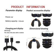 AXH. 可充电全身EMS肌肉刺激器，舒缓按摩工具，替换电极凝胶 - 黑色 - 查看 2