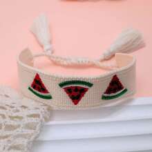 1pc Handmade Embroidered Watermelon Design Bohemian Bracelet, Suitable For Summer Beach Outings And Travel - Beige - View 7