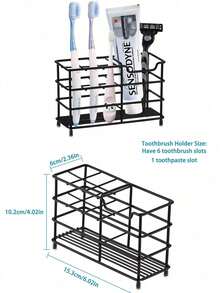 Stainless Steel Toothbrush Holder, Multifunctional Bathroom Organizer For Toothbrushes, Toothpaste, And Electric Toothbrushes, Rustproof Wall-Mounted Or Countertop Rack With 5 Slots - Multicolor - View 8