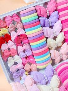 115pcs/Set Pink Hair Accessories Set - Suitable For Girls And Women, Includes Bow Hair Ties, Pearl Butterfly Hair Clips, Colorful Scrunchies, Minimalist And Practical Hair Accessories, Claw Clips, Ponytail Holders, Headband, Headpiece - Multicolor - View 2