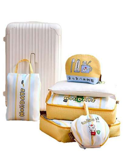 1 túi đựng đồ du lịch, túi đựng mỹ phẩm hoạt hình dễ thương, túi đựng quần áo và đồ lót, túi đựng hành lý xách tay.