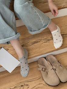 5 đôi tất nữ thắt nơ, tất lưới thoáng khí, miệng nông, không trơn trượt, thích hợp cho mùa hè - Nhiều màu - Xem 5