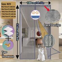 Rèm chống muỗi bằng sợi polyester màu xám nhạt, có ren, thân thiện với thú cưng, thiết kế gấp đôi, rủ tự nhiên. - Sọc ren - Xem 10