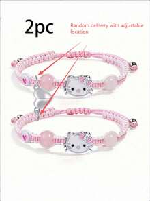 SANRIO 2 chiếc vòng tay bện Hello Kitty có thể điều chỉnh, thời trang, thanh lịch, đơn giản, đa năng, vòng tay thể thao, quà tặng cho người yêu, bạn bè hoặc cặp đôi, phụ kiện trang sức đeo tay, thiết kế sáng tạo. - Nhiều màu - Xem 6
