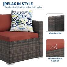 5-Piece Outdoor Sectional Sofa Set, All-Weather PE Rattan Patio Furniture With Ottoman & Tempered Glass Table, Convertible Garden Couch For Backyard, Porch, Poolside - Nâu/Đỏ rượu vang - Xem 6