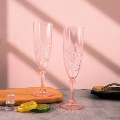 6 Unbreakable Champagne Flutes With Rhombus Pattern - Plastic Wine Glasses Suitable For Whiskey, Vodka, Sparkling Water - Wedding, Party, Halloween, Easter, Christmas, Wedding - Reusable Champagne And Cold Drink Glasses