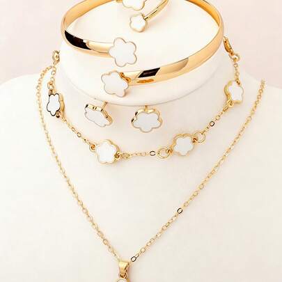 6件套四叶草首饰套装，时尚百搭，优雅女童饰品