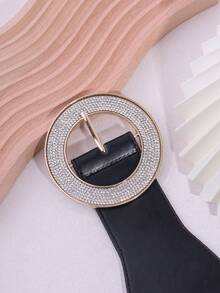 1 chiếc thắt lưng co giãn bằng da PU bóng, kiểu dáng thanh lịch thường ngày, phù hợp với nhiều loại váy và mọi mùa. - màu đen - Xem 3