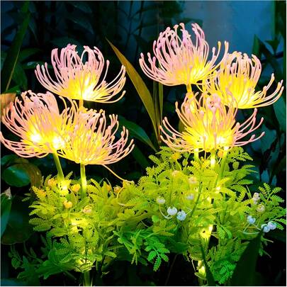 3 Heads Outdoor Solar Flower Stake Lights, IP44 Waterproof LED Glowing Spider Lily Garden Lights, Decorative Landscape Lamp For Camping Wedding Birthday Party Holiday Decor