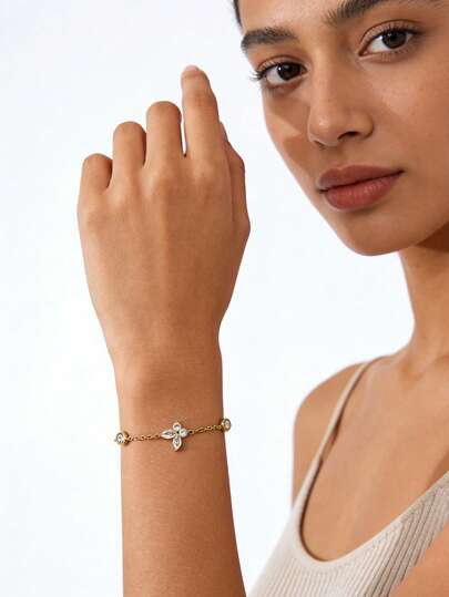TONSI 1 pieza Pulsera, anillo y joyería de lazo versátil de acero inoxidable chapado en oro de 18K con circonita, estilo minimalista francés elegante y lujoso, adecuado para uso diario, viajes, festivales y fiestas de las mujeres