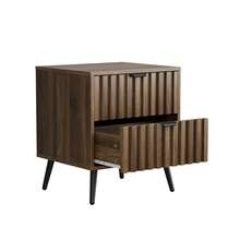 Modern Bedside Table With Recessed Design And Two Drawers, Suitable For Bedrooms, Hallways, Living Rooms And Children's Rooms, Walnut, 45 X 40 X 53 Cm, 1 Piece - Walnut Wood + Medium Density Fiberboard - View 10