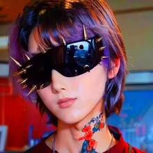 Gafas decorativas esféricas personalizadas y de moda con decoraciones de remaches, estilo motocicleta, montar en hierro, gafas de fuego fantasma, decoraciones para fiestas - 21 remaches de metal pesado tipo B - Ver 7