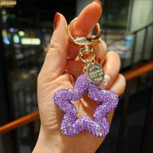 Women's New Fashionable Cute Shiny Pentagram Keychain, Ceramic Rhinestone Star Keyring, Bag/Car Key Decor, Holiday Gift - Multicolor - View 17