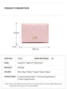 Bowknot Accent Minimalist Tri-Fold Women Wallet Multiple Card Slots Cute Cat Ear Design PU Snap Button Short-Style For Students Birthday Pink Bag Christmas Gifts Gift Thanksgiving For Women Wallet Purse Wallet Small Wallet - Hồng - Xem 5
