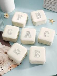 1/2件套个性化旅行首饰盒，女士礼物，生日、圣诞节、少女礼物，A-Z字母旅行首饰盒 - 白色 - 查看 7