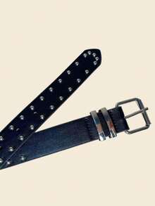 Punk Style Rivet Buckle PU Belt, Unisex High-End Hip Hop Metal Waist Belt - Black - View 3