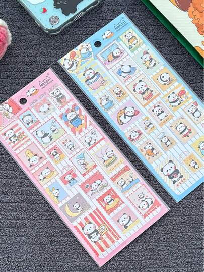 Juego de pegatinas/sellos de panda de alta calidad y lindos, incluye 4 piezas, adecuado para decorar cuadernos, recuerdos, fundas de teléfono, papelería, también es un gran regalo