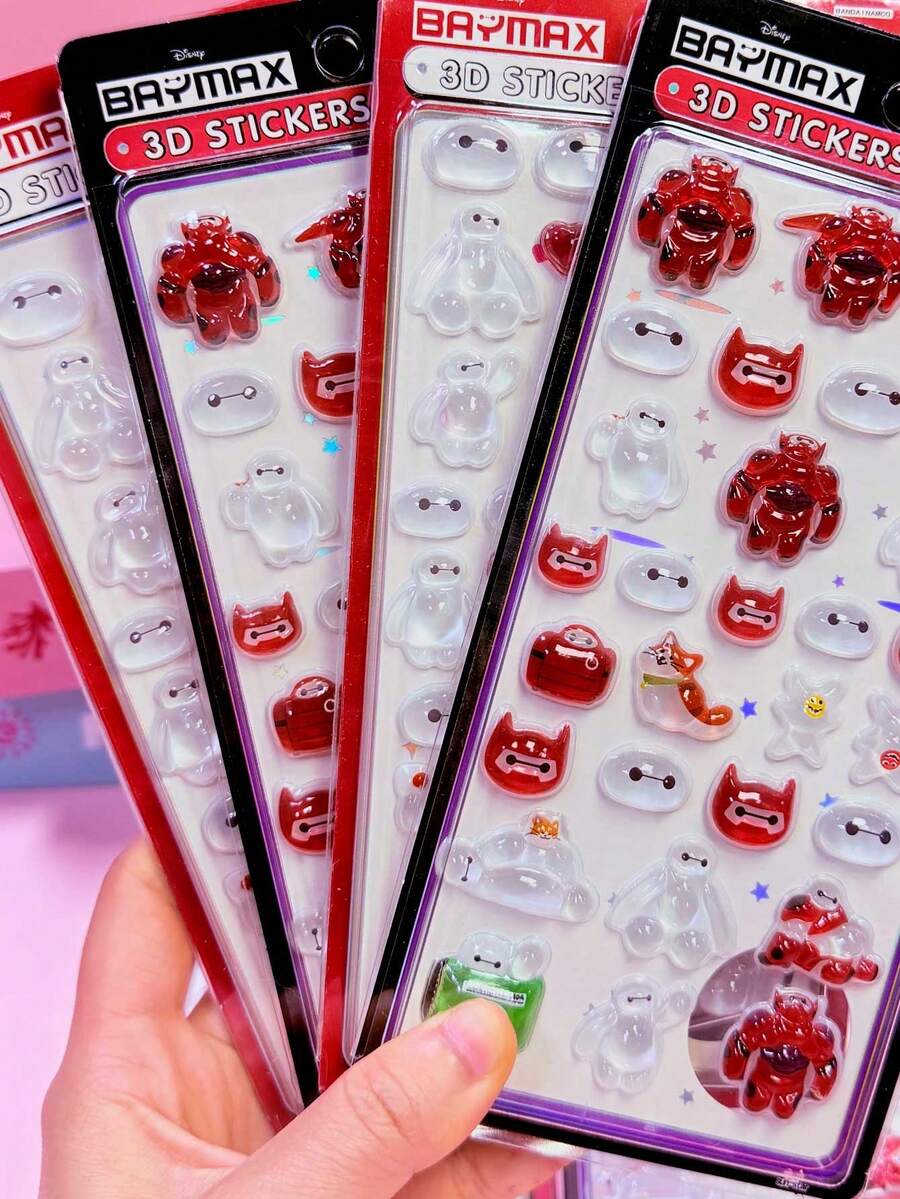 DOBBLE Hình dán Baymax 3D dập nổi, hình dán hoạt hình bằng vinyl, chống thấm nước, có thể tháo rời, thích hợp cho máy tính xách tay, bình nước, ốp điện thoại, sổ tay, album, hành lý, ván trượt, đồ thủ công DIY. - Nhiều màu - Xem 1