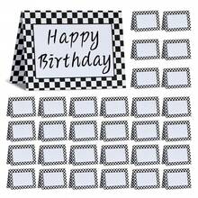 3.5 x 2.5 英寸折叠纸质赛车格子生日派对桌卡、食品标签、自助餐 - 黑白 - 查看 1