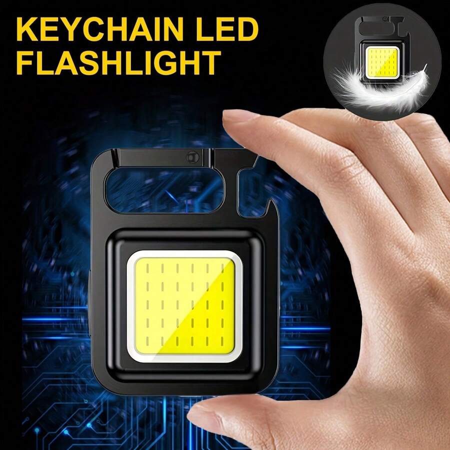 1pc Rechargeable Flashlight Keychain Light, Portable Outdoor Work Lamp With Foldable Stand, Bottle Opener And Base, Suitable For Camping, Hunting, Walking, Household, USB Powered, Aluminum Alloy Material (Durable And Wear-Resistant) - Black - View 1