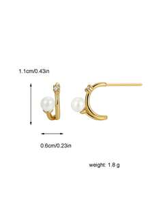 Charm-In Curved Hoop Pearl CZ 18K Gold Plated Earrings | Dainty Elegant Fashion Earrings For Women | Perfect For Wedding & Stacking Wear - Gold - View 6