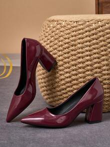 MonaNise Women's Pointed Toe Fashion 7cm Chunky High Heel Shoes, Versatile For Parties, Casual And Formal Occasions - Burgundy - View 6