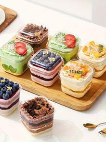 Bộ 5/10/20 cốc vuông trong suốt đựng mousse, kẹo, tráng miệng, trái cây, pudding, thạch, kem. Thích hợp cho sinh nhật, đám cưới, tiệc tùng, đồ dùng tiệc, sự kiện phục vụ ăn uống. Hộp vuông, đồ dùng bàn ăn hiện đại, cốc nhẹ, hộp đựng bánh. - Nhiều màu - Xem 8