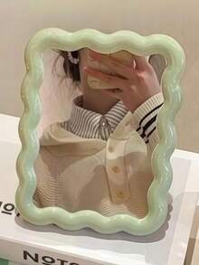 Cute Cream-Colored Wavy Design Makeup Mirror, Dopamine Desktop Portable Mirror, Can Be Placed On Table Or Hung On Wall, Suitable For Bedroom, Travel, Student Dorm, Vanity, Office Small Mirror - Multicolor - View 14