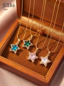 Hihho 1 chiếc vòng cổ hình ngôi sao năm cánh "Ước Nguyện Dưới Ánh Sao", đính đá Cubic Zirconia, thích hợp cho cả đi làm và hẹn hò. - Ngôi sao - Xem 7