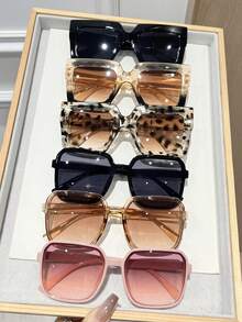 6pcs Women's Colorful Plastic Full Frame Fashion Glasses Elegant Delicate Set, Suitable For Street Photography, Vacation Styles, Business Casual Matching - Bộ 6 món trà đen, họa tiết da báo hồng, màu sâm panh. - Xem 8