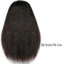 13x6 真人发假发，卷曲直发，预先拔毛，预先剪裁，蕾丝前假发，自然发际线，高清蕾丝闭合假发，真人发，自然黑色 - Natural Black - 查看 7