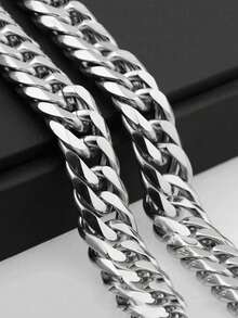 8/10/12/14毫米，1件，男女通用银色不锈钢项链/手链，街头风格珠宝链项链，男士钛钢不锈钢双扣六角抛光龙头扣，镜面抛光手链/项链，粗链。 - 銀色 - 查看 3