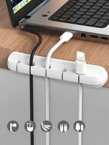 Phone Data Cable Organizer, Charging Cable Holder, Computer Earphone Cord Clip, Desk/Bedside/Car Self-Adhesive Cable Winder Clip - White - View 3