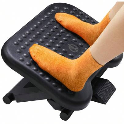 PERLECARE Adjustable Under Desk Footrest, Foot Rest For Under Desk At Work With Massage, Foot Stool Under Desk With 3 Height Position & 30 Degree Tilt Angle Adjustment For Home, Office