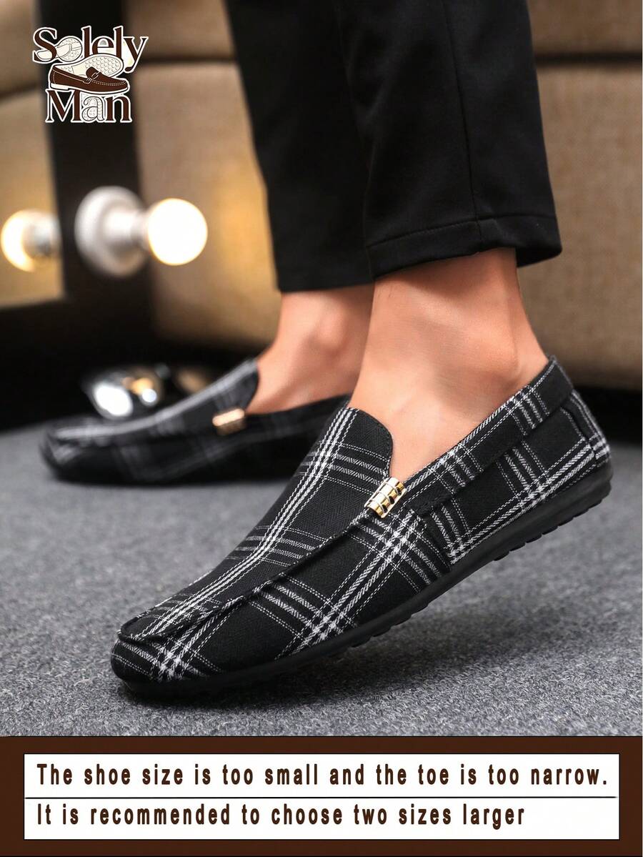 男士乐福鞋、莫卡辛鞋、休闲一脚蹬船鞋、宽松鞋、皮鞋、软底帆布甲板鞋、平底鞋、黑色正装鞋（尺码偏小偏窄，请选购大一码） - 黑色 - 查看 1