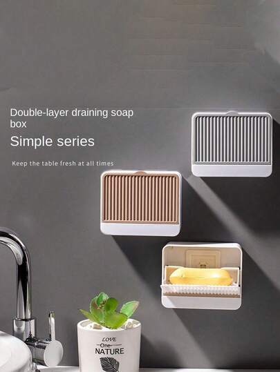 1 hộp đựng xà phòng hai ngăn, hộp đựng đồ treo tường, giá đựng đồ đa năng, phụ kiện phòng tắm chống thấm nước, trang trí nhà cửa, thích hợp cho mùa thu, mùa tựu trường.