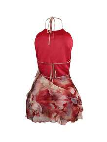 Women's Summer Halter Neck Backless Straps Suspenders Hip Ruffle Charm Fashion Hottie Sexy Party Mini Dress Vacation Elegant - 咖啡 - 查看 9