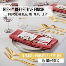 Gold Plastic Knives Heavy Duty 160 Pcs Gold Plastic Silverware Heavy Duty Disposable Silverware Set Disposable Knives Eating Utensils Sets Flatware Set For Parties Events - Gold - View 3
