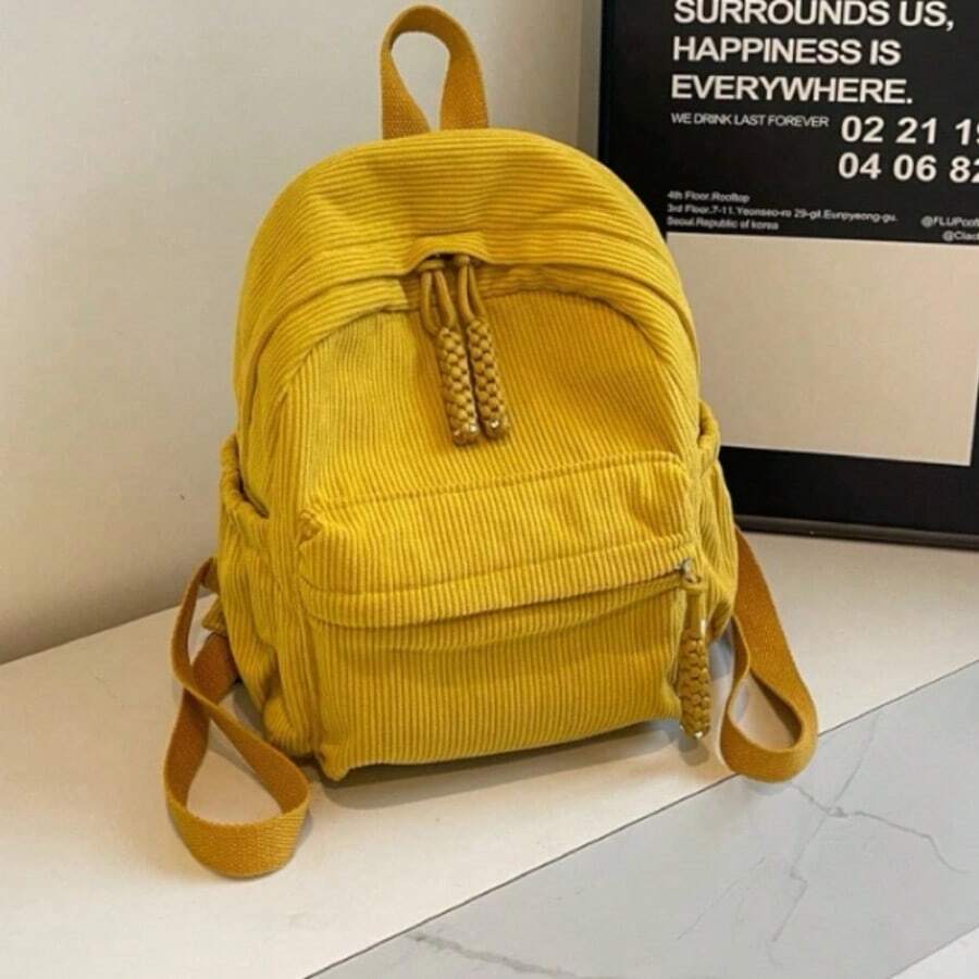 Women's Small Velvet Backpack, Stylish, Solid Color (Without Keychain) - Yellow - View 1
