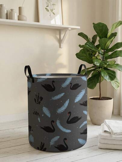 سلة تخزين دائرية قابلة للطي بطبعة حيوانية مع مقبض، سلة غسيل متعددة الأغراض، منظم للحمام والغرفة، صندوق تخزين سعة كبيرة للملابس والألعاب والأغراض المنزلية