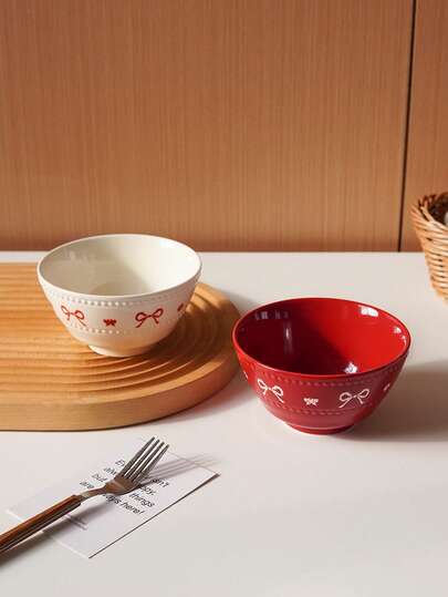 Tazón de cerámica con diseño de lazo con estampado de lunares en relieve; un exquisito tazón de postre con motivo de mariposa; sencillo pero elegante; ideal para uso doméstico cotidiano, utensilios de cocina, platos de servir para fiestas y comidas, platos de postre para el té de la tarde y soportes para pasteles; perfecto como regalo