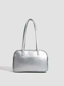 Nouveau sac à main nœud argenté - Débloquez une nouvelle inspiration pour votre tenue de printemps ! Matériau métallique argenté haut de gamme, brillant et durable. Design à double nœud, doux et féminin. Forme rectangulaire, robuste et polyvalente pour les déplacements et les sorties. Sac à bandoulière plissé unique à plusieurs poches. - Argent - Voir 5