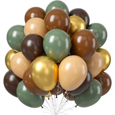 50pcs Green And Brown Balloon Set, 12 Inch Sage Green Dark Brown Beige Latex Balloon Set, Metal Gold Balloons, Olive Green Gold Nude Coffee Party Balloons, Used For Jungle Wildlife Park Forest Birthday Decorations
