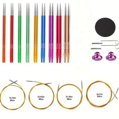 Bộ 9 món bằng thép không gỉ nhiều màu sắc, gồm kim đan tròn có thể tháo rời và kim móc, đầu nối có thể thay thế, thích hợp cho các dự án đan móc áo len, khăn quàng cổ, búp bê tự làm, món quà tuyệt vời cho người đam mê đan móc.