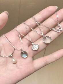Five-Piece Set Elegant Design Necklace White Jade Moonstone Light Luxury Simple Versatile Choker Niche High-End Clavicle Chain - Necklace - View 1