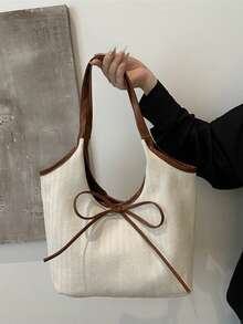 Túi xách tay màu be nâu thắt nơ, phụ kiện không thể thiếu cho người đi làm và đi chơi, túi đeo vai bằng vải canvas dung tích lớn, túi cầm tay đa năng, thiết kế độc đáo cho những chuyến đi chơi hàng ngày. - Nhiều màu - Xem 7